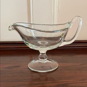 Vintage Large Glass Gravy Boat with Pedestal Base